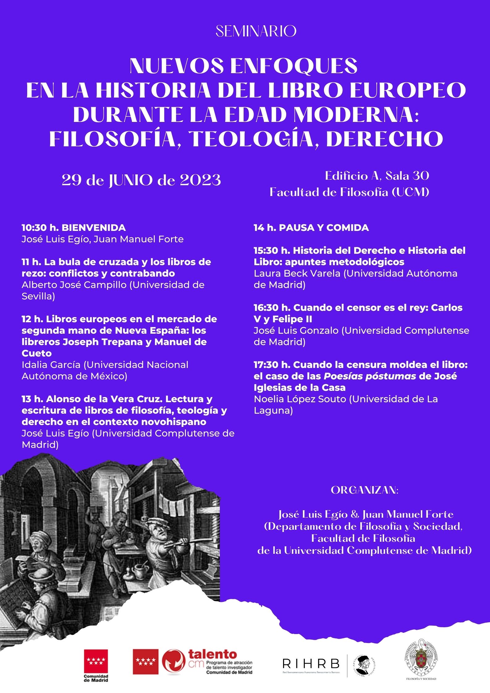 Seminario Nuevos enfoques en la historia del libro europeo durante la Edad Moderna: filosofía, teología, derecho